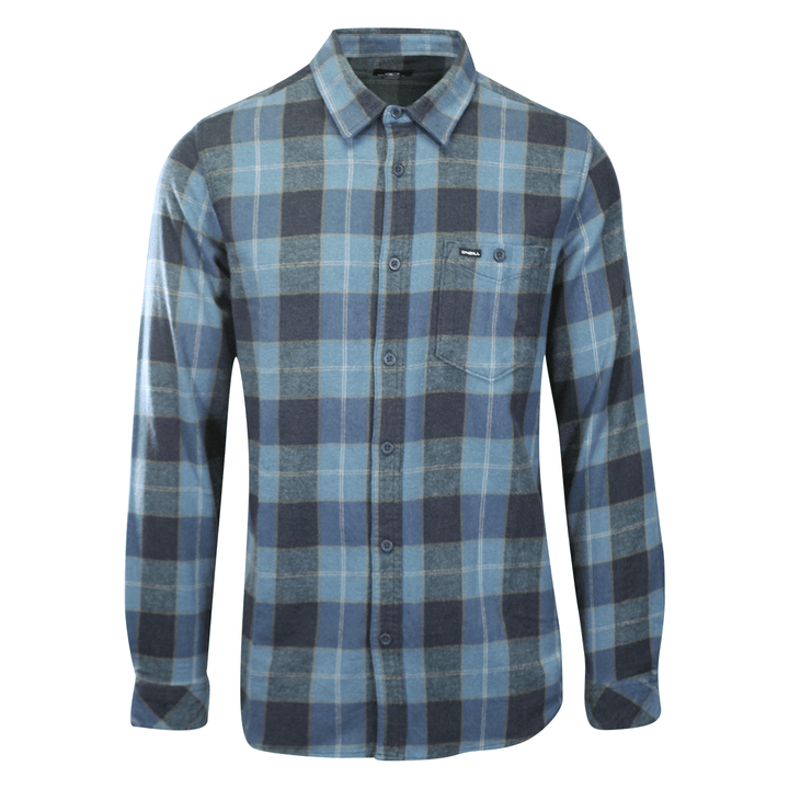 O'Neill Men's Navy Blue Shirt Redmond Plaid Stretch Flannel Long Sleeve (S24)