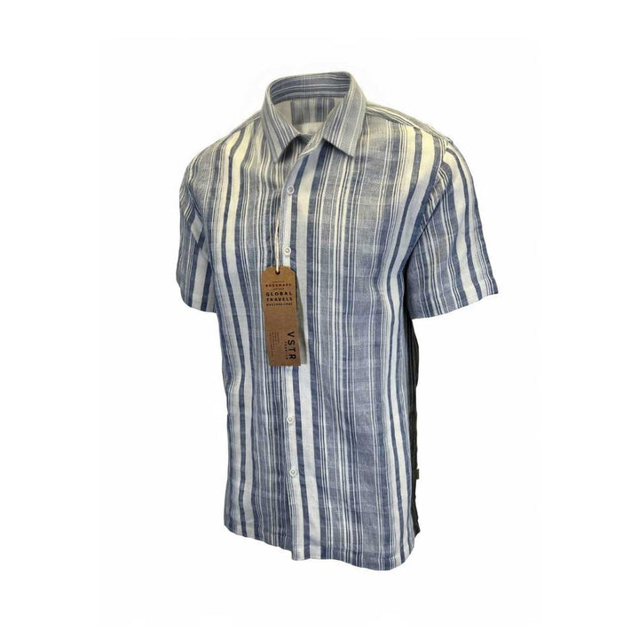 Vstr Premium Men's Navy White Shirt Vertical Stiped Button Down S/S (S01)