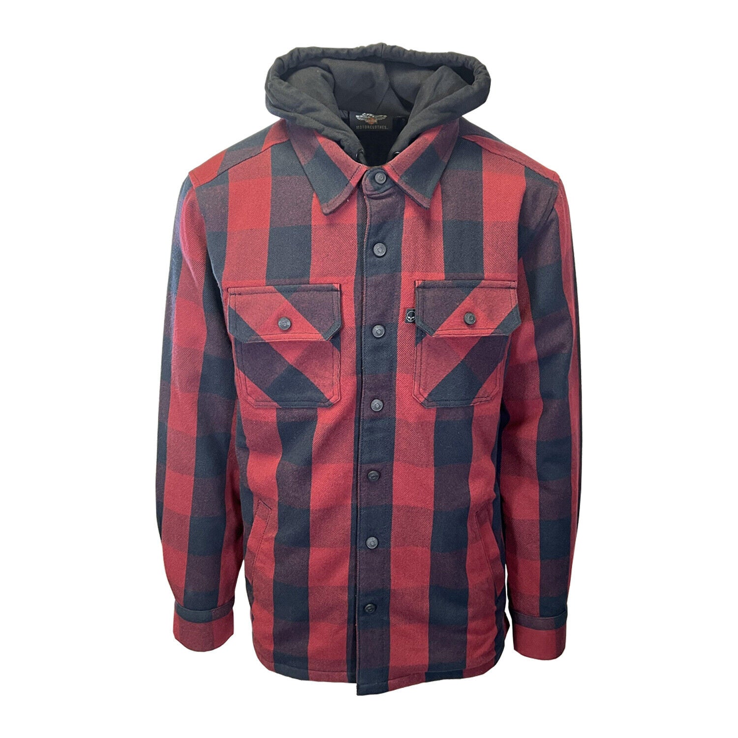 HD Branded Men's Red Plaid Hoodie Skull Buffalo Check Shirt Jacket