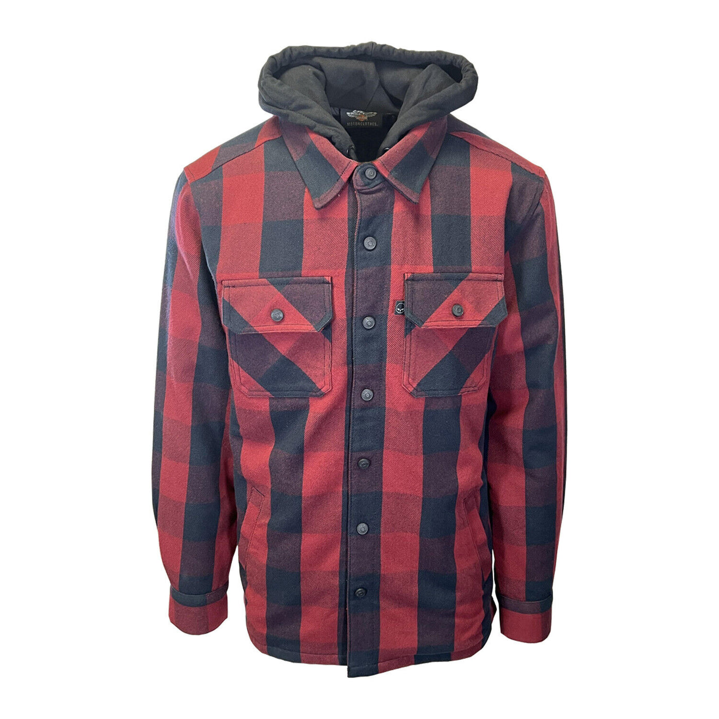 Branded Men's Red Plaid Hoodie Skull Buffalo Check Shirt Jacket (S78)