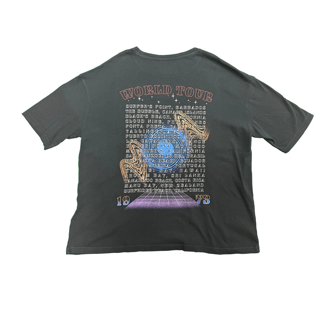 Billabong Women's Black T-Shirt World Tour 1973 Graphic Print Tee S/S (S01)