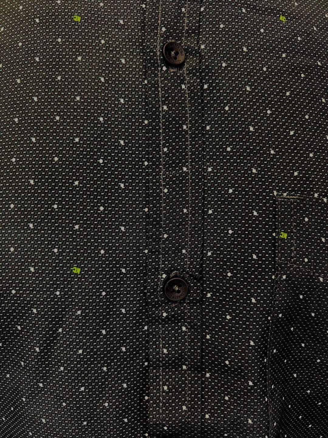 Kenneth Cole Men's Black Shirt Green White Dotted Short Sleeve Woven (S11)