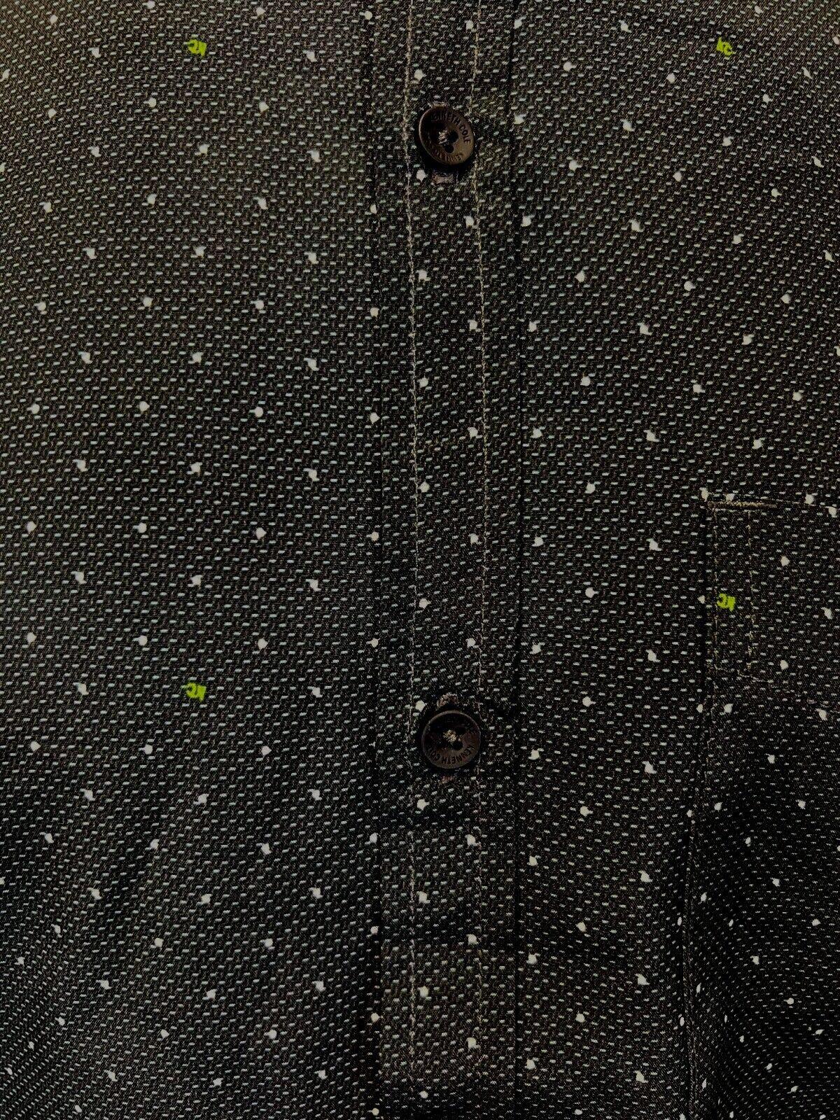 Kenneth Cole Men's Black Shirt Green White Dotted Short Sleeve Woven (S11)