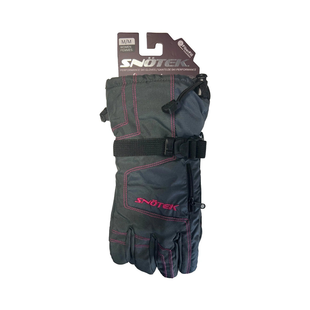 Snotek Women's Grey Pink Stitched Zip Performance Winter Ski Gloves ST118 (S03)