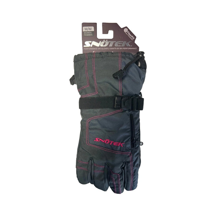 Snotek Women's Grey Pink Stitched Zip Performance Winter Ski Gloves ST118 (S03)