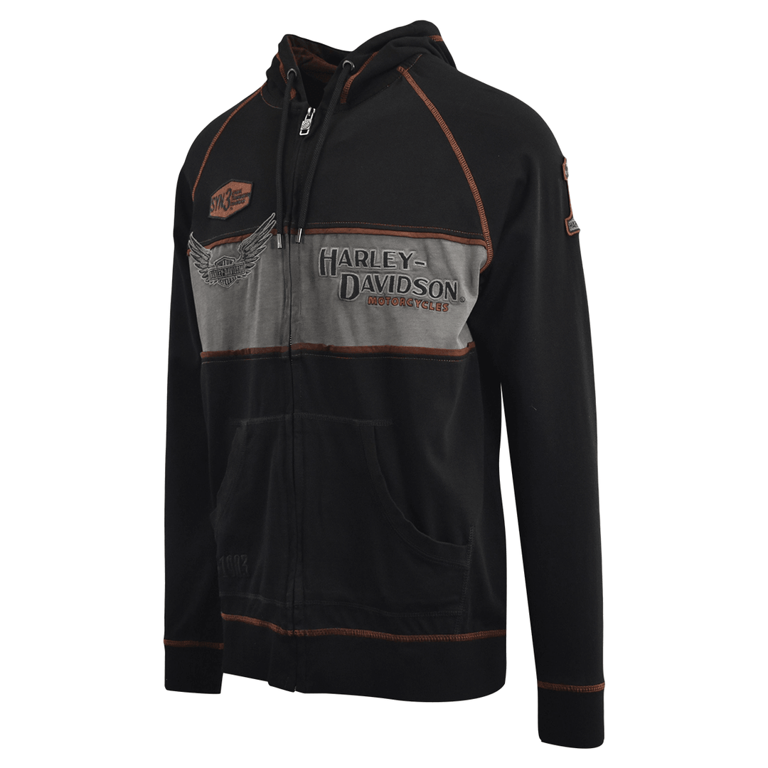 HD Branded Men's Hoodie Black Iron Block Distressed Full Zip (S08)