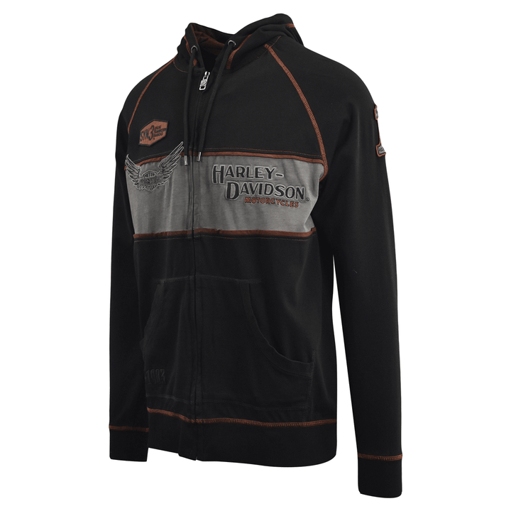 HD Branded Men's Hoodie Black Iron Block Distressed Full Zip (S08)