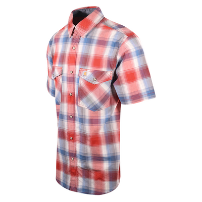 Carhartt Men's Red Blue White Plaid Lightweight Snap-Front S/S Woven Shirt (S06)