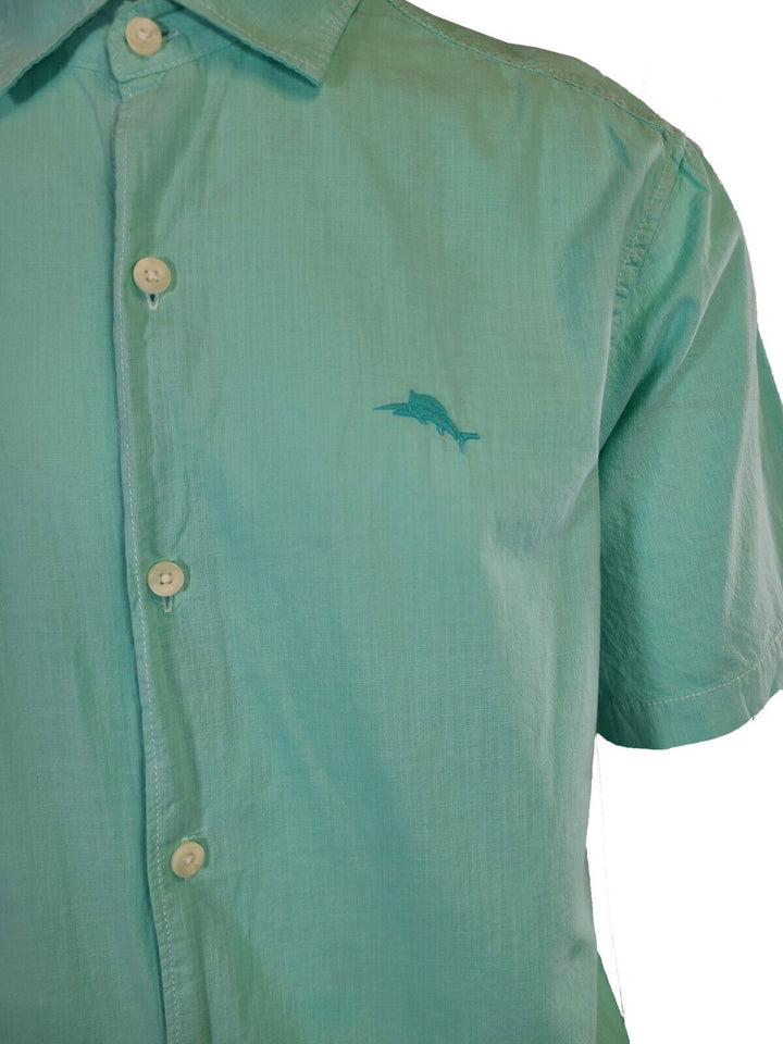 Tommy Bahama Men's Gentle Breeze Teal Green Shirt Logo Short Sleeve Button (S02)