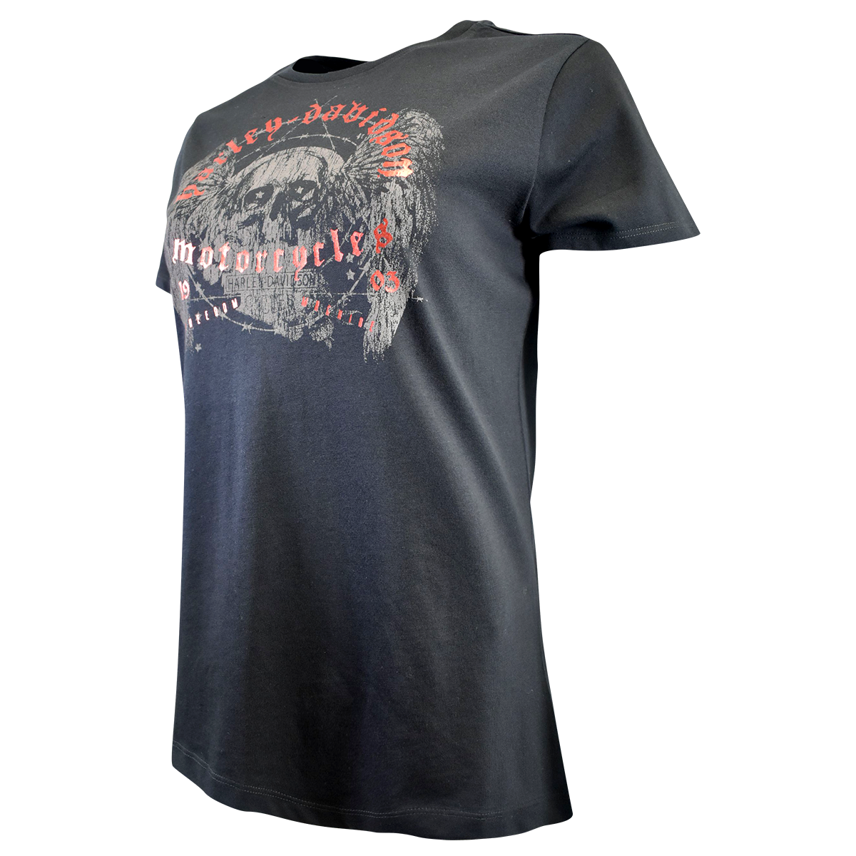 Harley-Davidson Women's T-Shirt Black Cursive Goth Skull (S28)