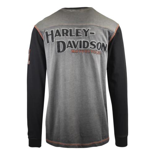 Harley-Davidson Men's T-Shirt Grey Faded Iron Block Pullover Long Sleeve (S41)