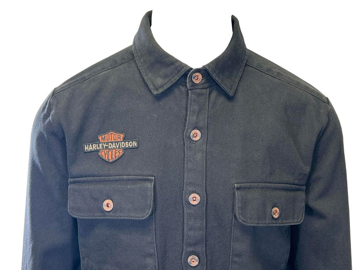 HD Branded Men's Black Shirt Logo Patch Embroidered Long Sleeve (S76)