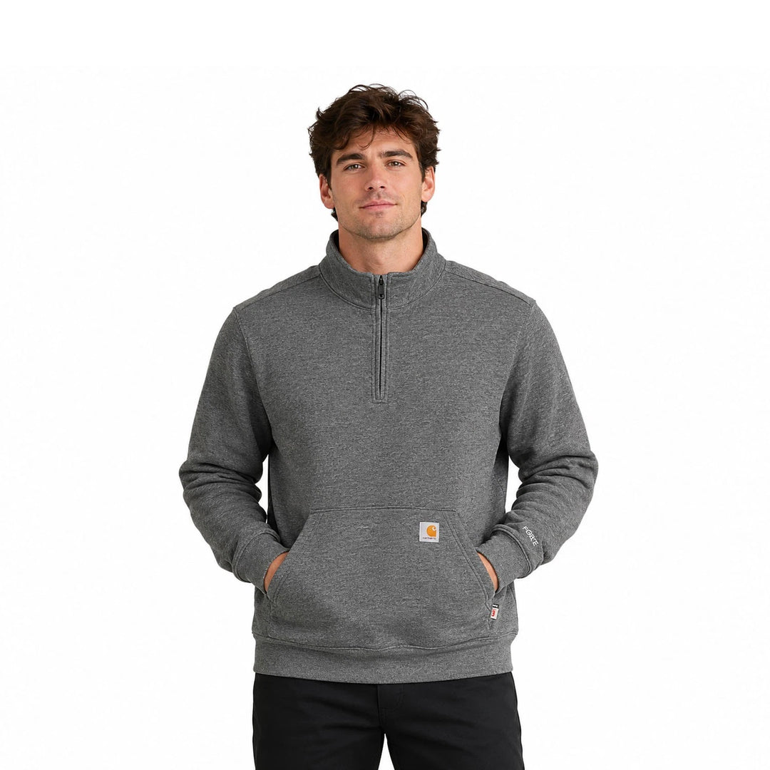 Carhart FR Men′s Granite Heather Sweatshirt Quarter Zip Mock Neck (S52)
