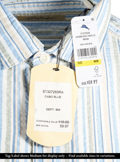 Tommy Bahama Men's Cabo Blue Shirt Lagoon Drive Stripe Pocket S/S (S16)