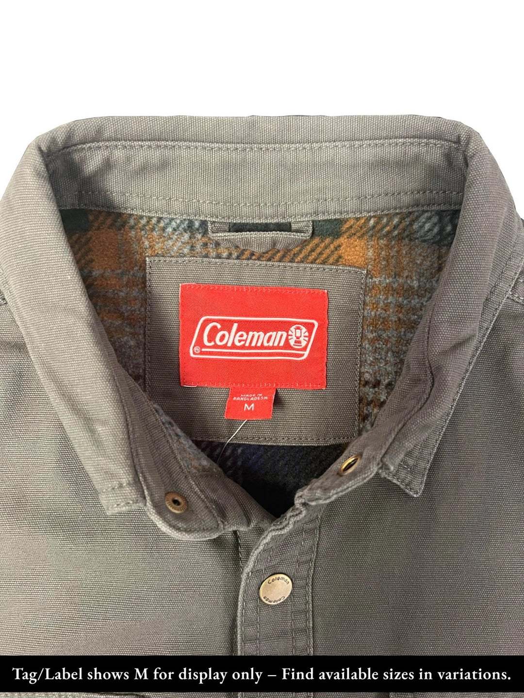 Coleman Men's Grey Jacket Fleece Lined Snap Closure Durable Canvas Shirt (S01)