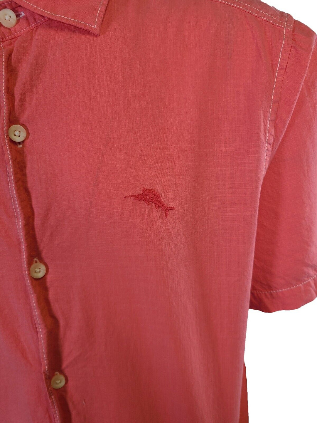 Tommy Bahama Men's Salmon Pink Shirt Logo Short Sleeve Button (S05)