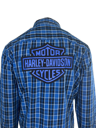 Branded Men's Blue Plaid Shirt Bar & Shield Long Sleeve (S82)