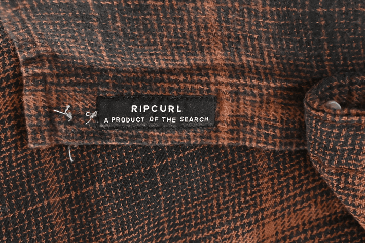 Rip Curl Men's Shirt Burnt Orange Black Plaid Long Sleeve Woven (S10)