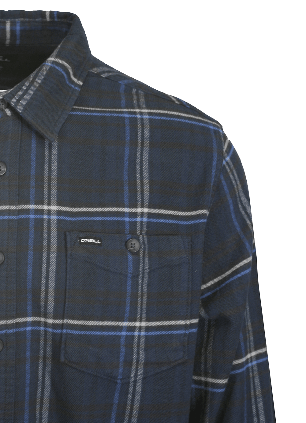 O'Neill Men's Navy Shirt Redmond Plaid Stretch Flannel White Lined L/S (S23)