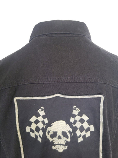 Branded Men's Black Jacket Skull Flag Denim Logo on Sleeve (S83)