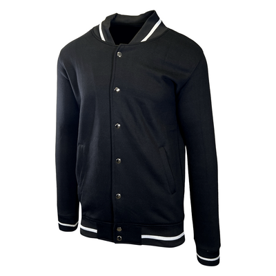 Cotton Best Men's Black Jacket Fleece White Line Varsity Style L/S (S01)