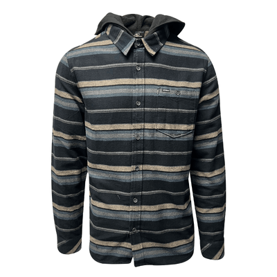 O'Neill Men's Black Flannel Shirt Redmond Hooded Horizontal Striped (S31)