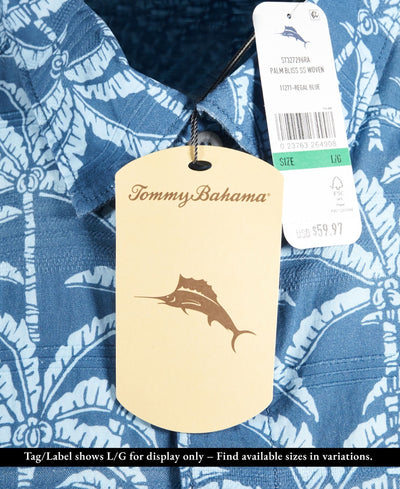 Tommy Bahama Men's Regal Blue Shirt Palm Bliss Button-Up Cotton Pocket S/S (S15)