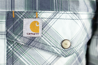 Carhartt Men's Green Grey Navy Plaid Snap-Front S/S Woven Shirt (S18)