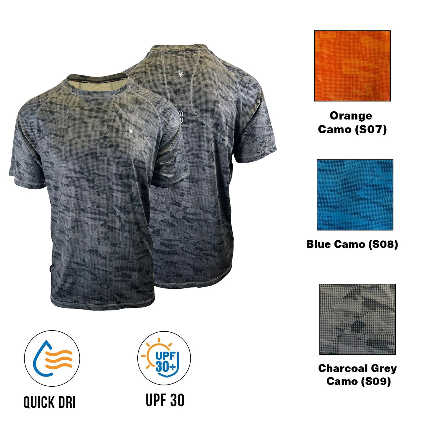 Spyder Swim Men's Camo T-Shirt Rashguard Surf - Sand - Sun Short Sleeve