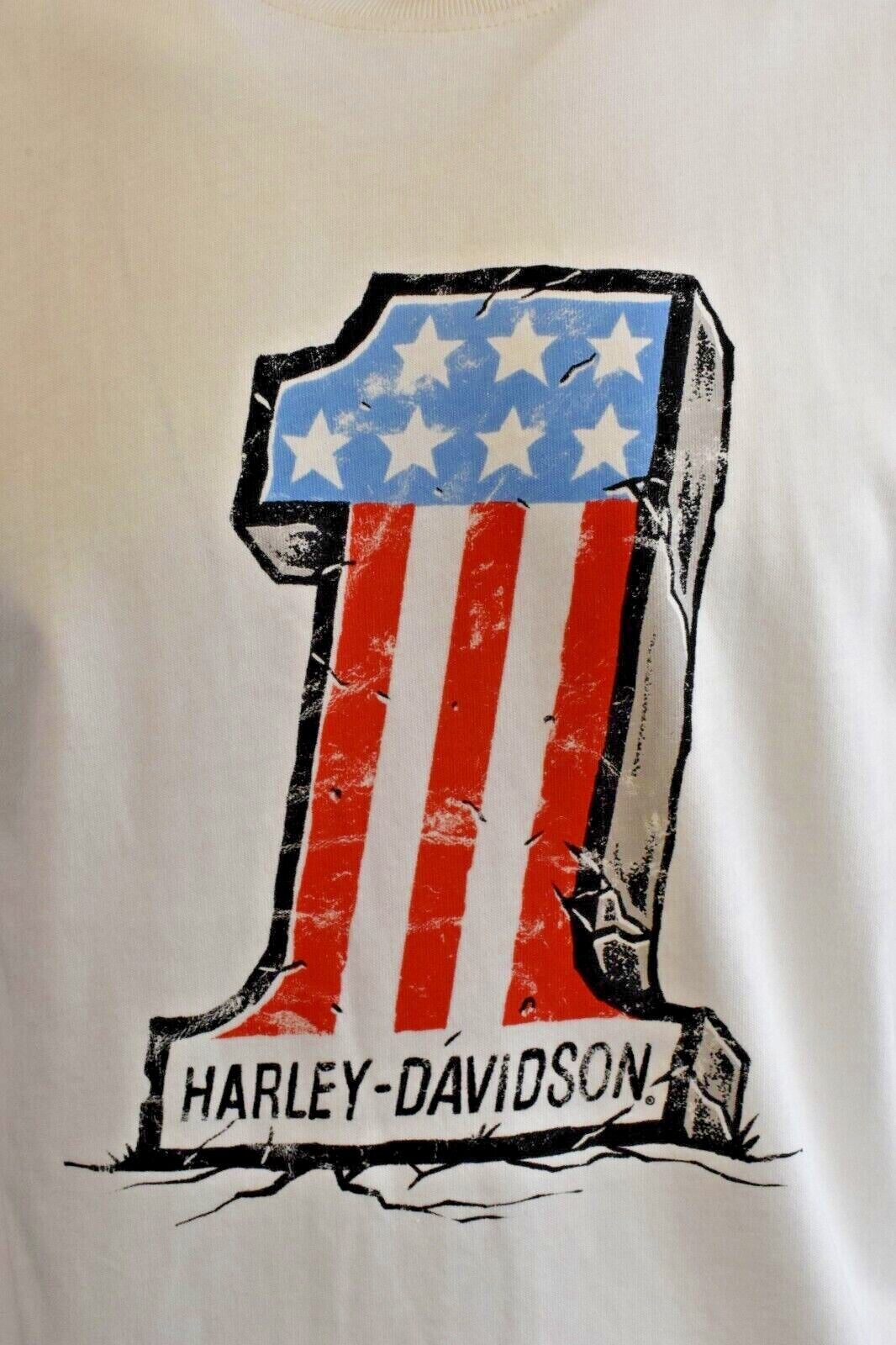 Harley-Davidson Men's T-Shirt Ivory #1 American Flag Tee (S87)
