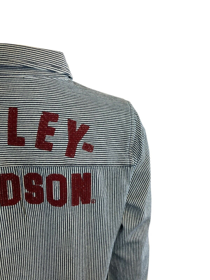 HD Branded Women's Blue Shirt Railroad Stripe Logo Long Sleeve (S26)