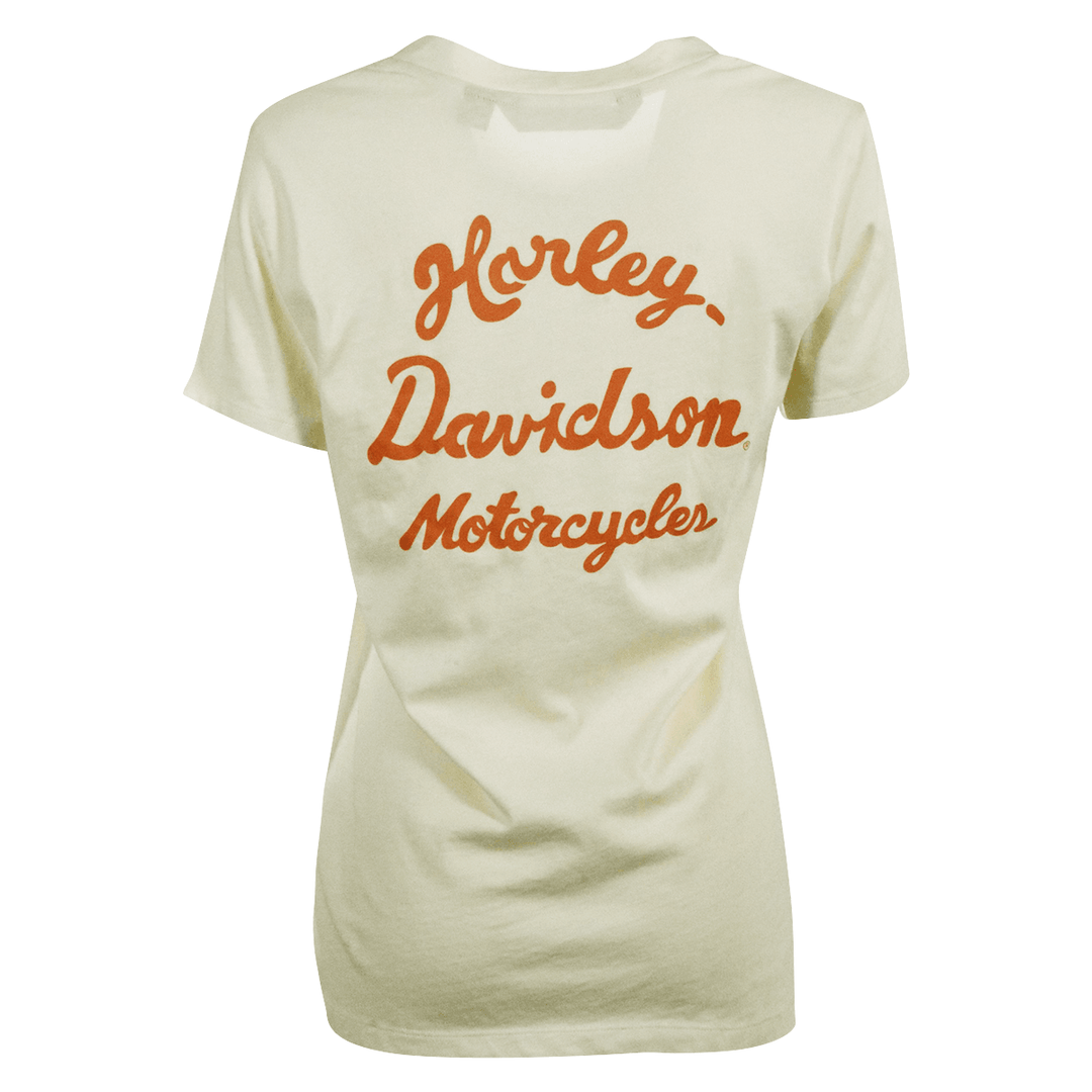 HD Branded Women's T-Shirt Cream V-Neck Relaxed Fit Logo Tee (S15)