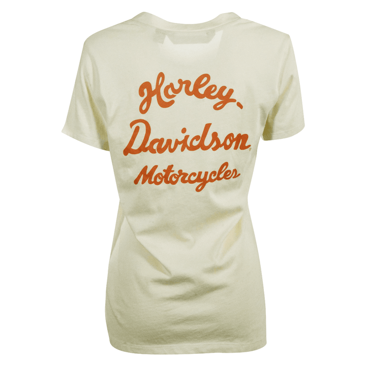 HD Branded Women's T-Shirt Cream V-Neck Relaxed Fit Logo Tee (S15)