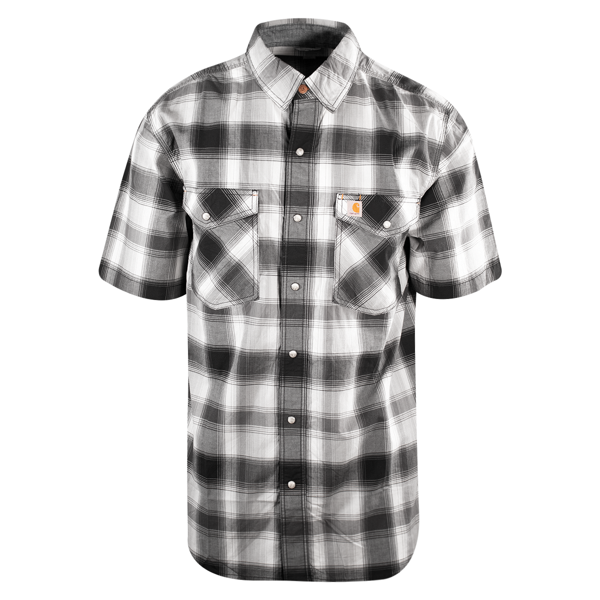 Carhartt Men's Grey Light Grey Black Plaid Snap-Front S/S Woven Shirt (S15)