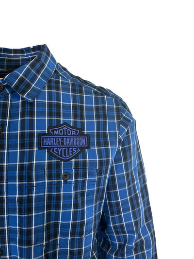 Branded Men's Blue Plaid Shirt Bar & Shield Long Sleeve (S82)