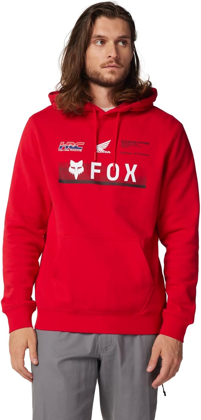 Fox Racing x Honda Men's Red Hoodie Fleece Lined Pullover (S01)