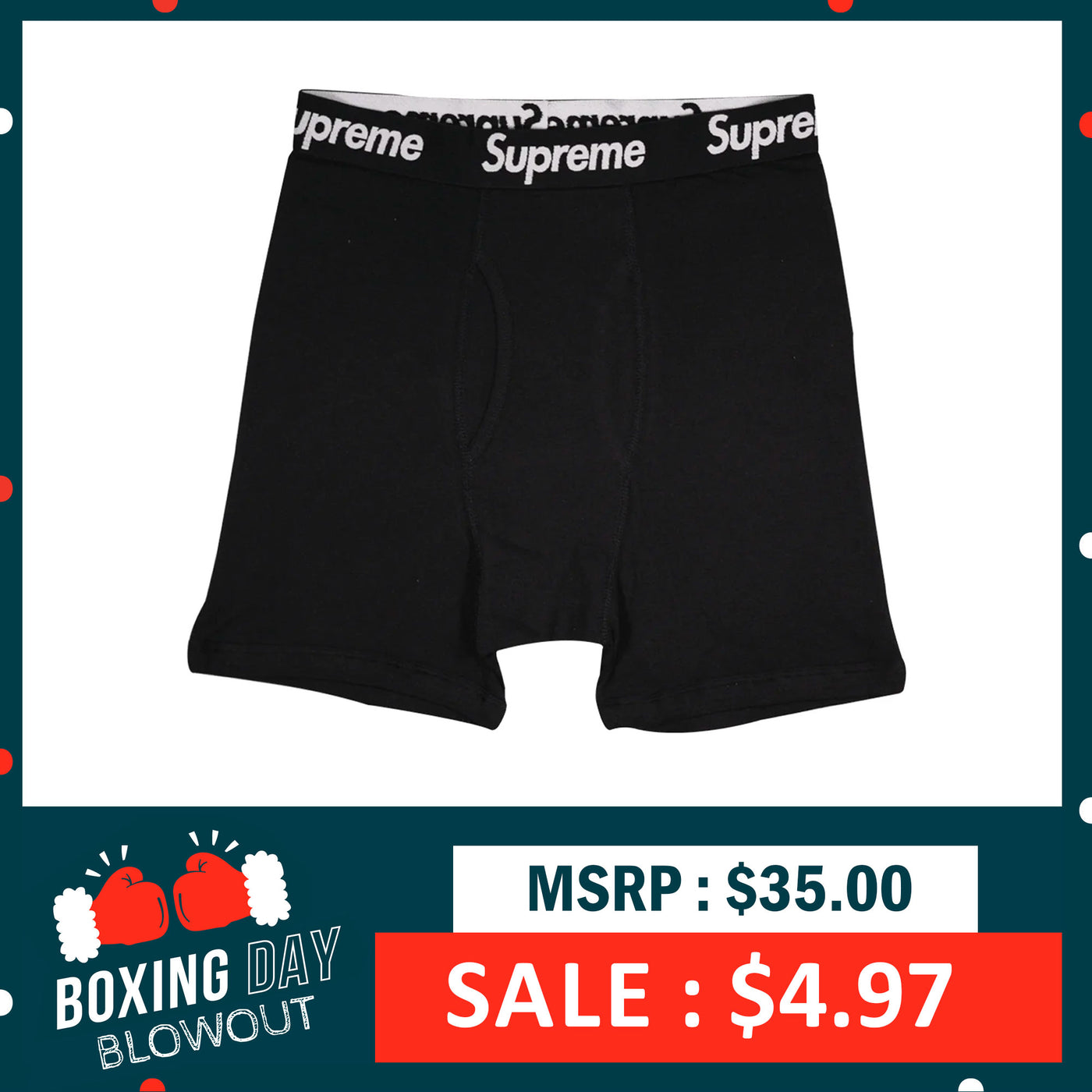 Supreme Men's 100% Authentic Single Pack Black Boxer Briefs