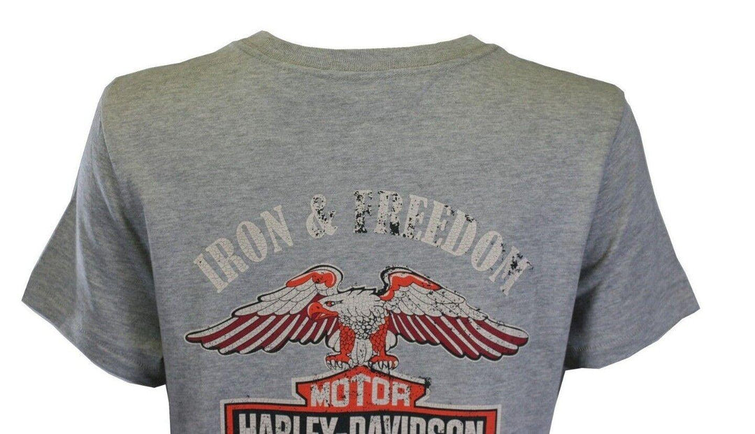 HD Branded Women's T-Shirt Grey Iron & Freedom Eagle Short Sleeve Tee (S44)