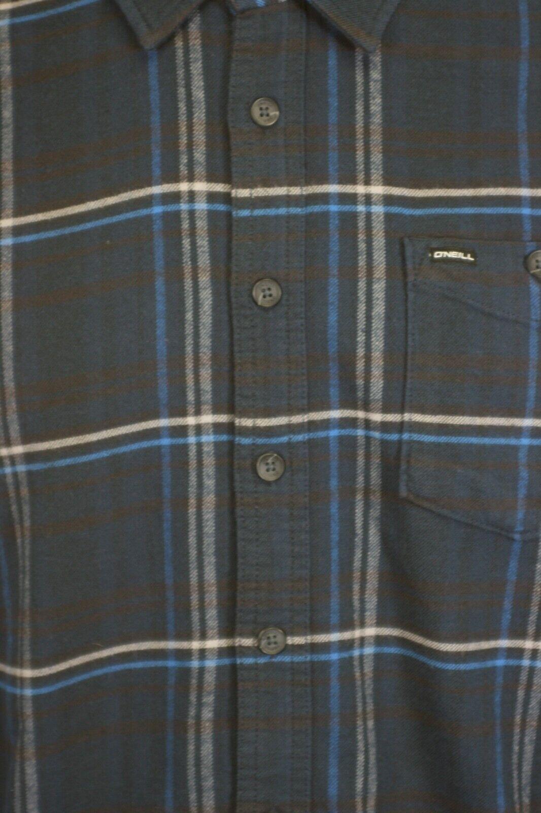 O'Neill Men's Navy Shirt Redmond Plaid Stretch Flannel White Lined L/S (S23)