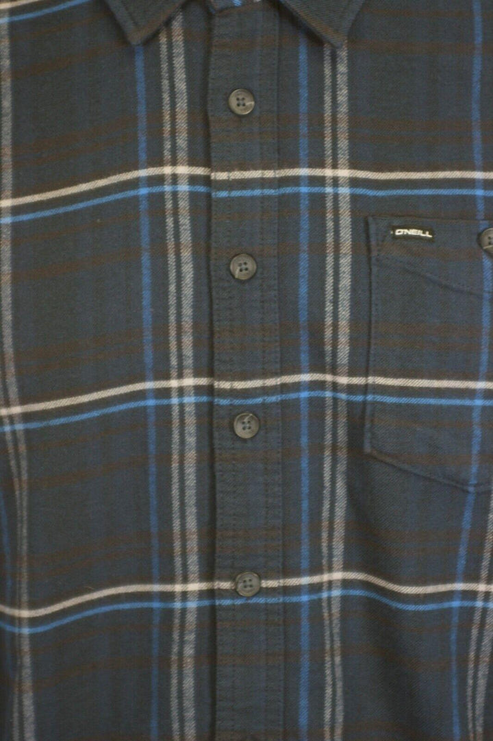O'Neill Men's Navy Shirt Redmond Plaid Stretch Flannel White Lined L/S (S23)
