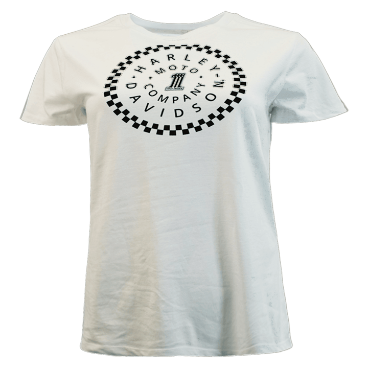 HD Branded Women's T-Shirt White Racing #1 Checker Print (S25)