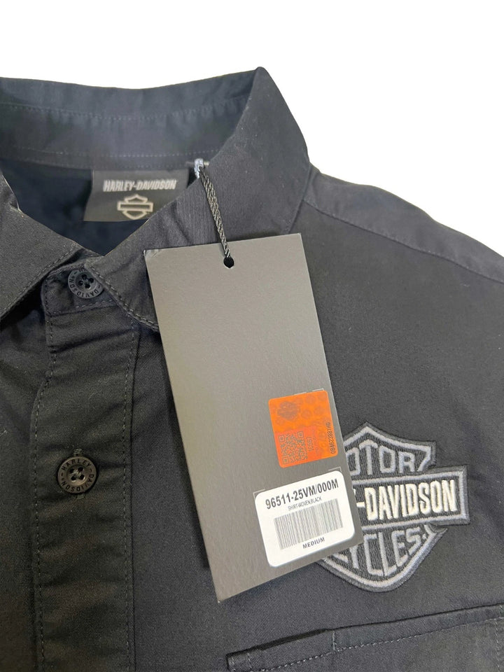HD Branded Men’s Black Shirt Bar &amp; Shield Solid Long Sleeve (353)