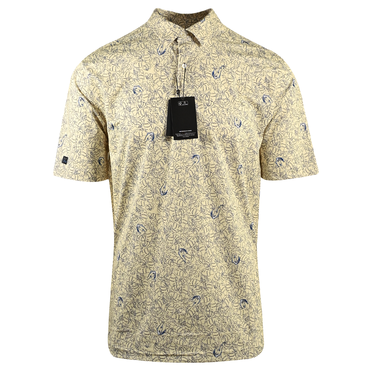 Greg Norman Men's Polo T-Shirt Yellow All-Over Leaf Print (S15)
