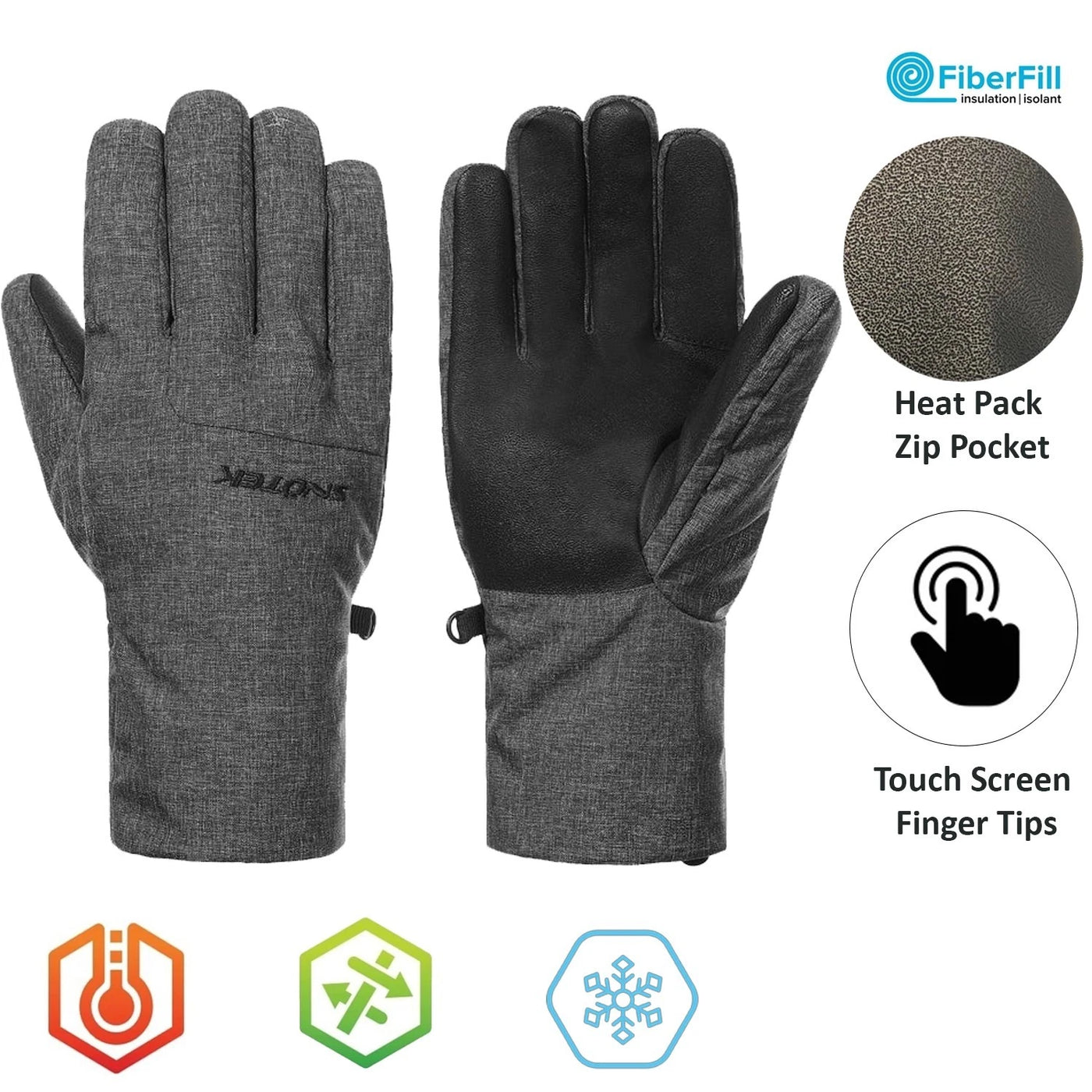 Snotek Women's Grey Embroidered Performance Winter Gloves ST161 (S04)