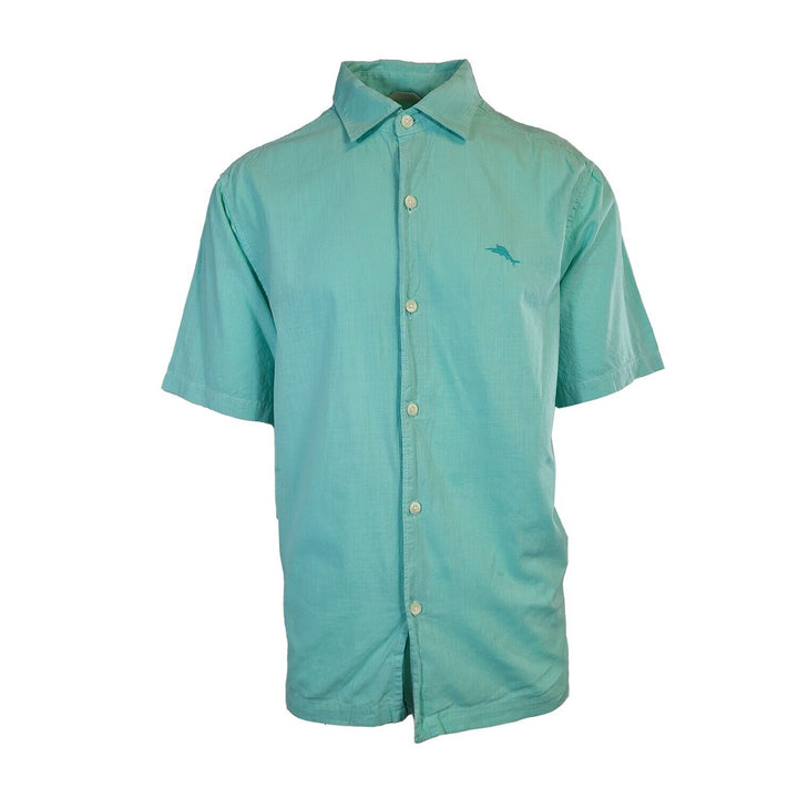 Tommy Bahama Men's Gentle Breeze Teal Green Shirt Logo Short Sleeve Button (S02)