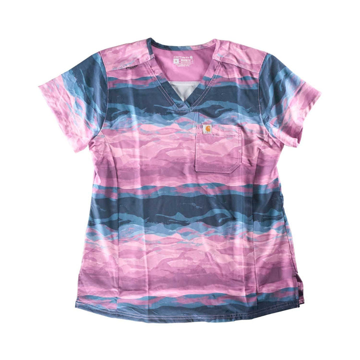 Carhartt Women's Scrub Force Pocket Logo Rugged Flex Cross-Flex V-Neck Print Top