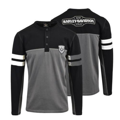 Branded  Men's T-Shirt Black Grey Colorblocked Long Sleeve Henley (S39)