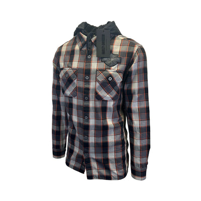 Harley-Davidson Men's Black & Ghost Gray Plaid Shirt Metal Bound Hooded (S88)