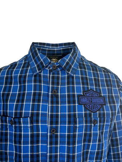 Branded Men's Blue Plaid Shirt Bar & Shield Long Sleeve (S82)