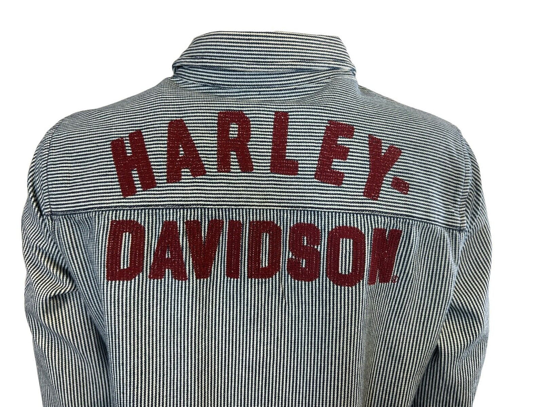 HD Branded Women's Blue Shirt Railroad Stripe Logo Long Sleeve (S26)